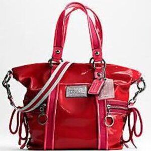 Coach Poppy Daisy Glam Liquid Glass Patent Leather Shoulder Bag